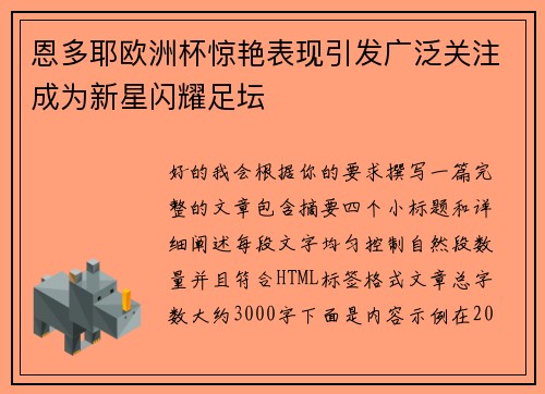 恩多耶欧洲杯惊艳表现引发广泛关注成为新星闪耀足坛